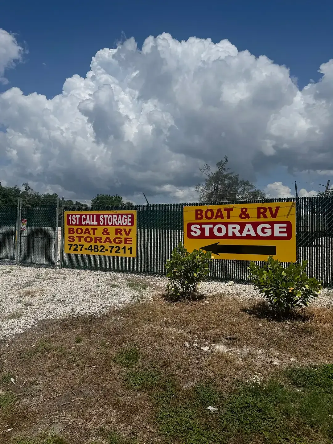 Boat and RV storage sign at the Cormel location