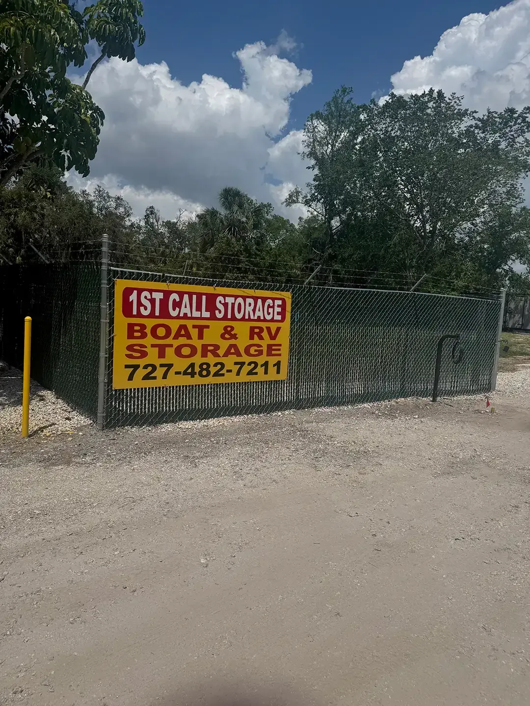 1st Call Storage Cormel location entrance sign in Port Richey, FL