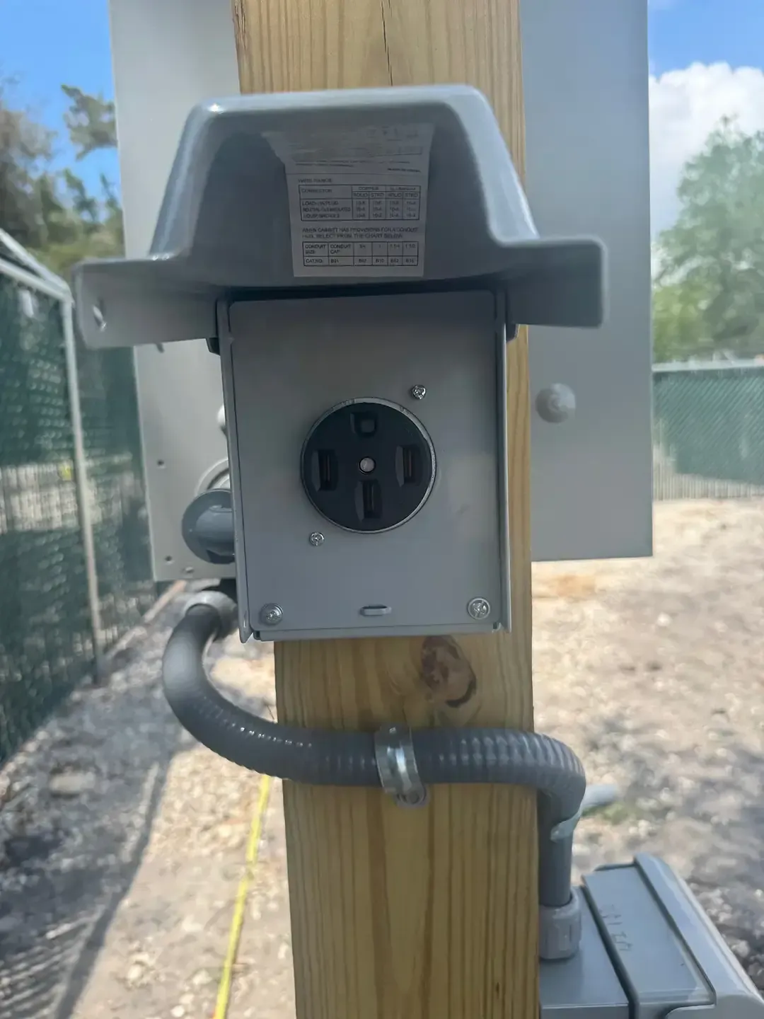 RV electric hookup at the Cormel storage facility
